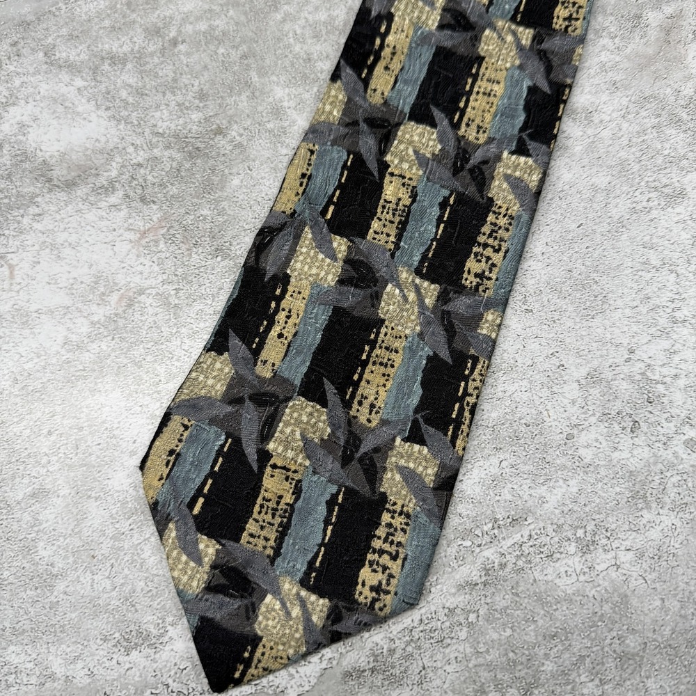 Ermenegildo Zegna Silk Tie Mens One Size Black Geometric Made‎ In Italy